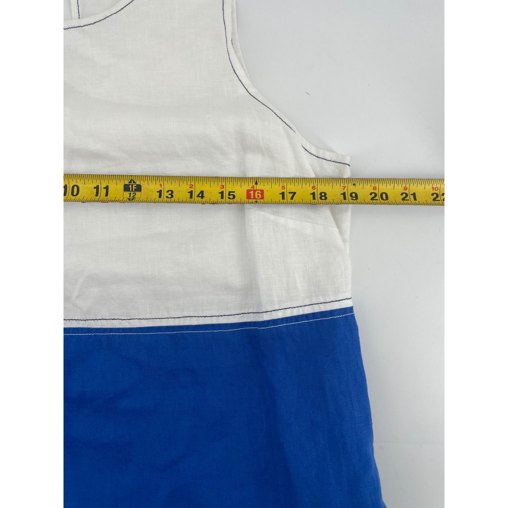 Tommy Bahama Shift Dress Med White Blue Colorblock Linen Fringe Hem Beach Boho - Picture 4 of 7